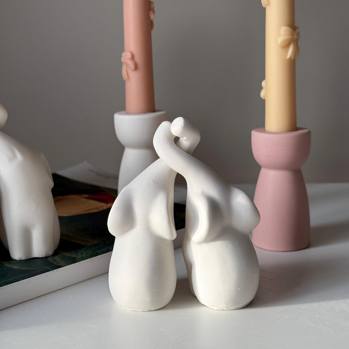 Couple d'éléphants en Jésmonite faits à la main | Décoration animale en pierre