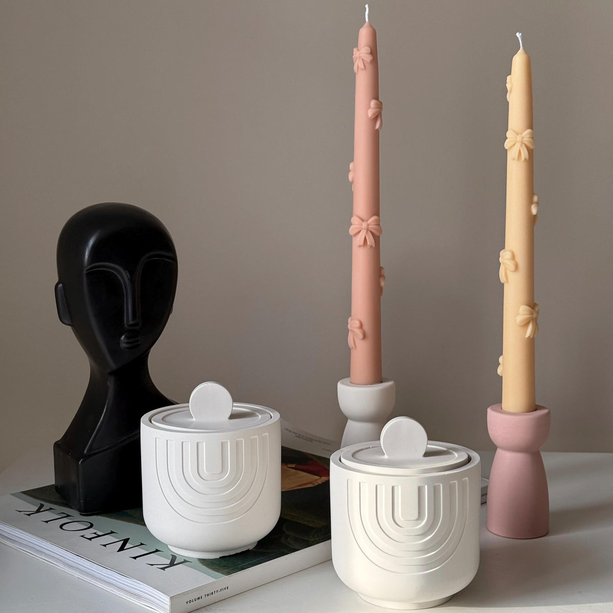 Geometric Soy Wax Candle in Jesmonite Jar: Handmade Scented Candle