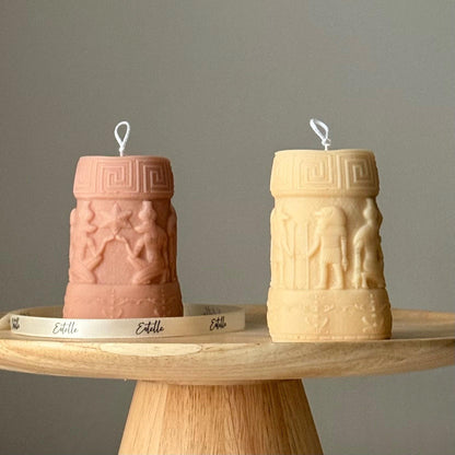 Bougie Pilier Égyptienne : Décoration de Table Faite Main en Cire de Soja