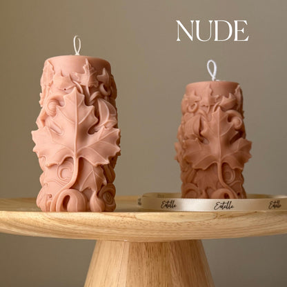 Bougie Pilier en Soja Faite Main Feuille d'Érable : Cadeau Décoration Maison