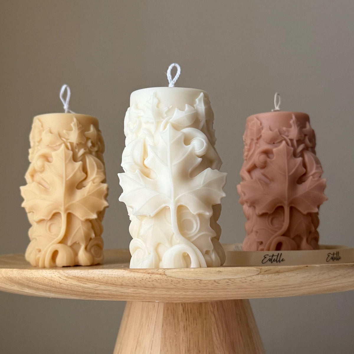 Bougie Pilier en Soja Faite Main Feuille d'Érable : Cadeau Décoration Maison