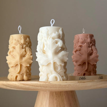 Bougie Pilier en Soja Faite Main Feuille d'Érable : Cadeau Décoration Maison