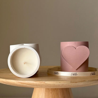 Heart Shaped Soy Wax Candle: Jesmonite Vessel, Handmade Scented Candle