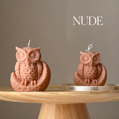 Bougie en Soja Hibou Lunaire : Décoration Sculpturale Faite à la Main