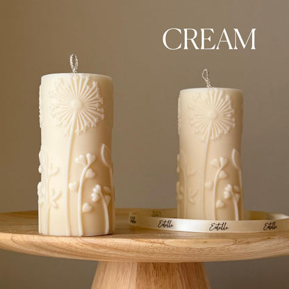 Dandelions Soy Pillar Candle: Handmade Home Decor (12cmx5.5cm)