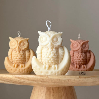 Bougie en Soja Hibou Lunaire : Décoration Sculpturale Faite à la Main