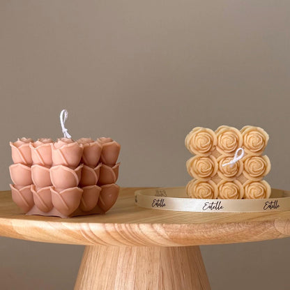Bougie Cube Rose Faite à la Main | Décoration en Soja