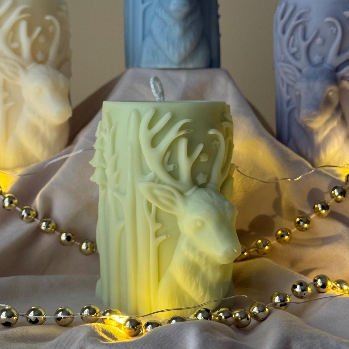 Bougie de Noël en cire de soja, renne fait main : Décoration de Noël