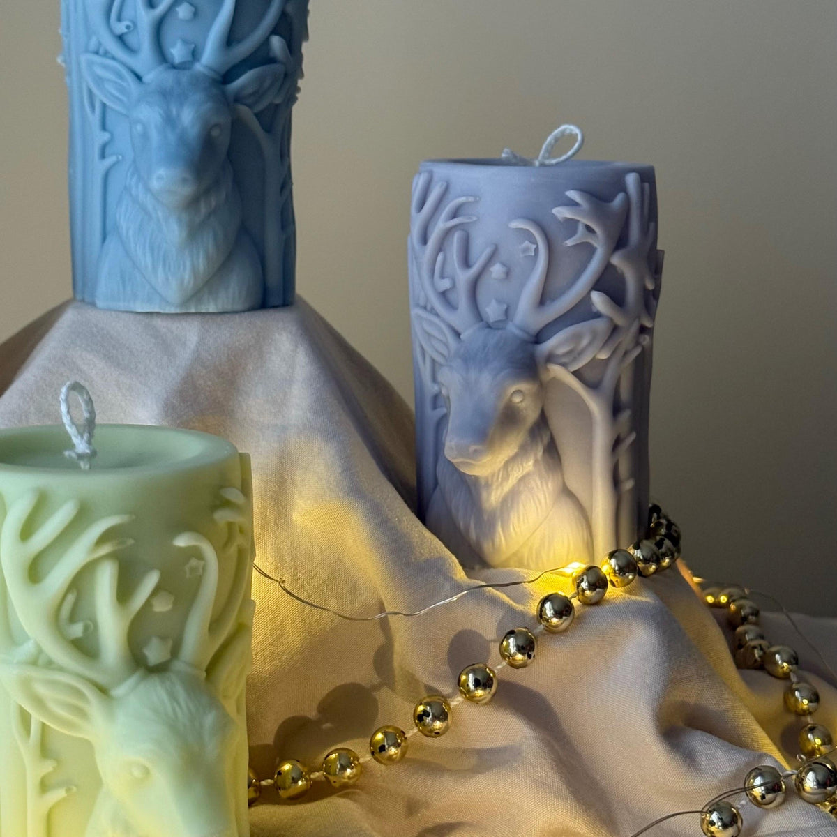 Bougie de Noël en cire de soja, renne fait main : Décoration de Noël