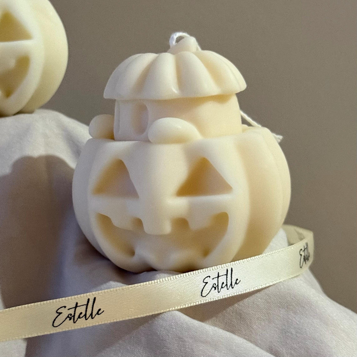 Handmade Halloween Ghost Candle with Pumpkin: Soy Wax Home Decor