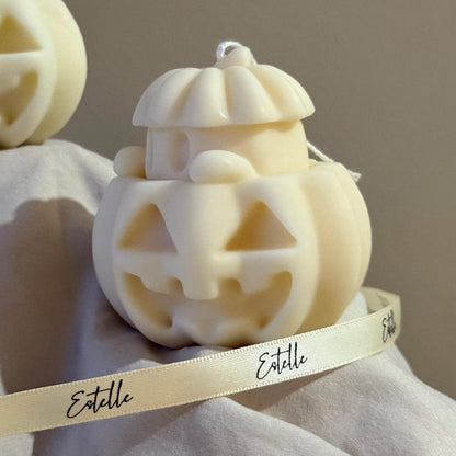 Handmade Halloween Ghost Candle with Pumpkin: Soy Wax Home Decor