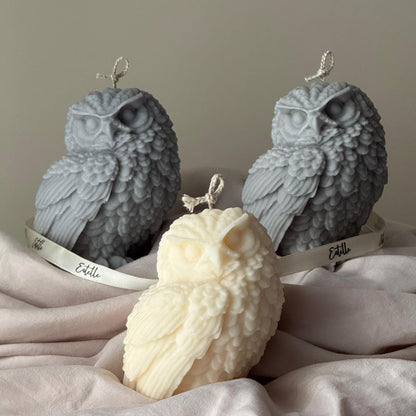 Bougie Hibou Faite à la Main : Décoration Sculpturale pour la Maison en Cire de Soja
