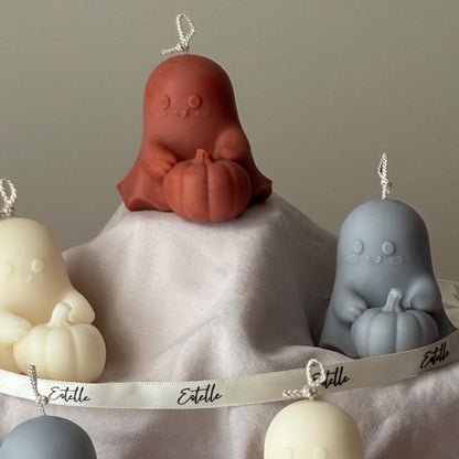 Fantôme d'Halloween avec Bougie Citrouille : Cadeau d'Automne Fait Main en Cire de Soja