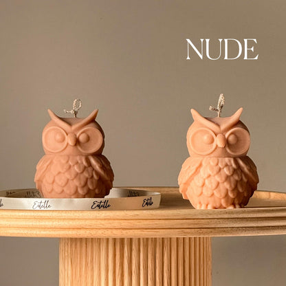 Bougie en cire de soja Hibou : Décoration sculpturale faite main pour la maison