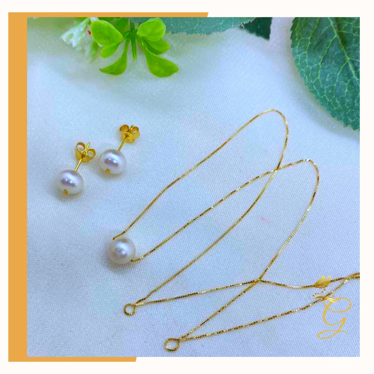 Parure Collier (45 cm) et Boucles d'Oreilles Perles Blanches en Or Véritable 18 carats
