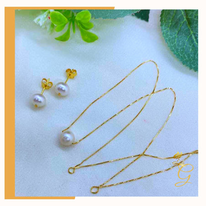 Parure Collier (45 cm) et Boucles d'Oreilles Perles Blanches en Or Véritable 18 carats