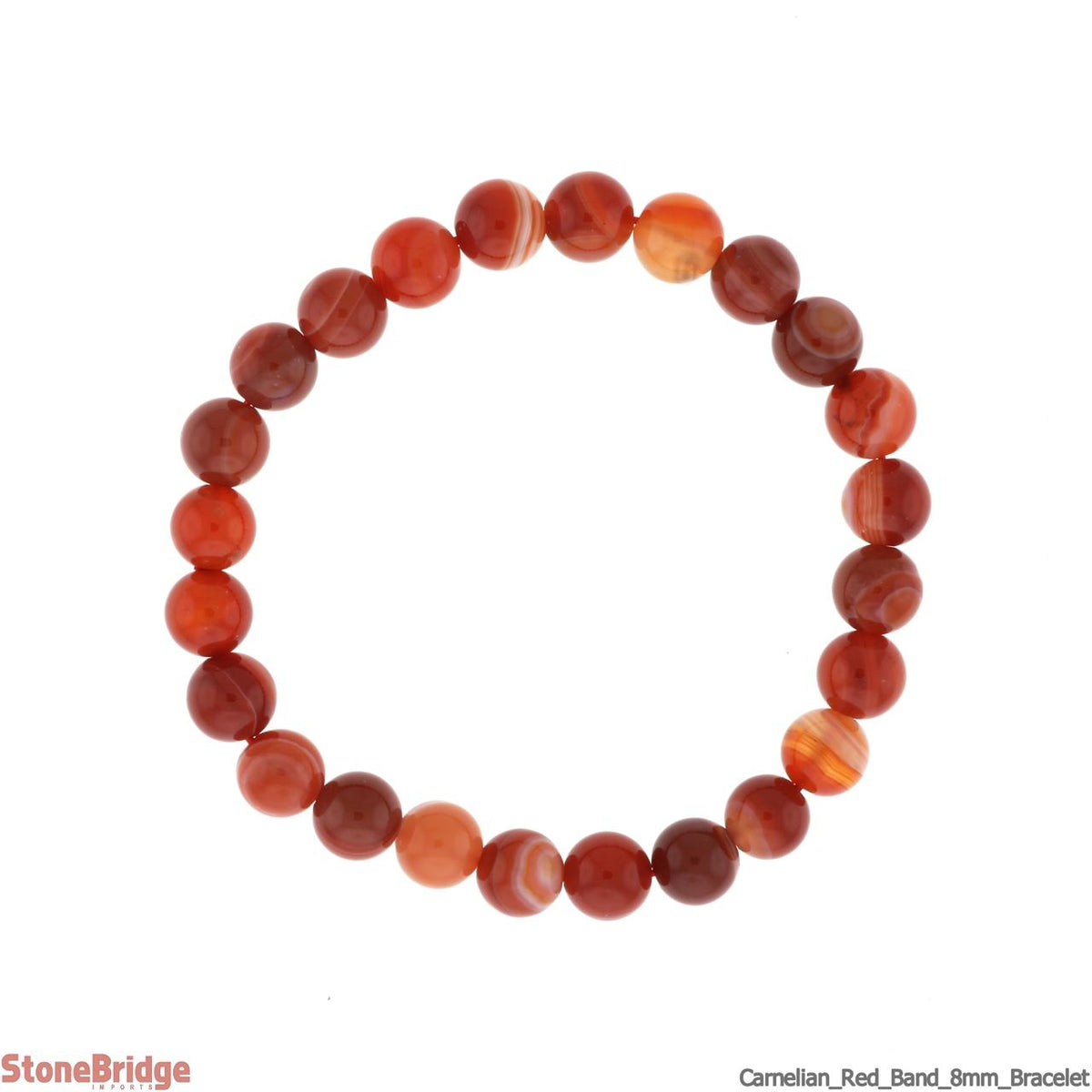 Carnelian Red Banded Round Bracelet - 8mm
