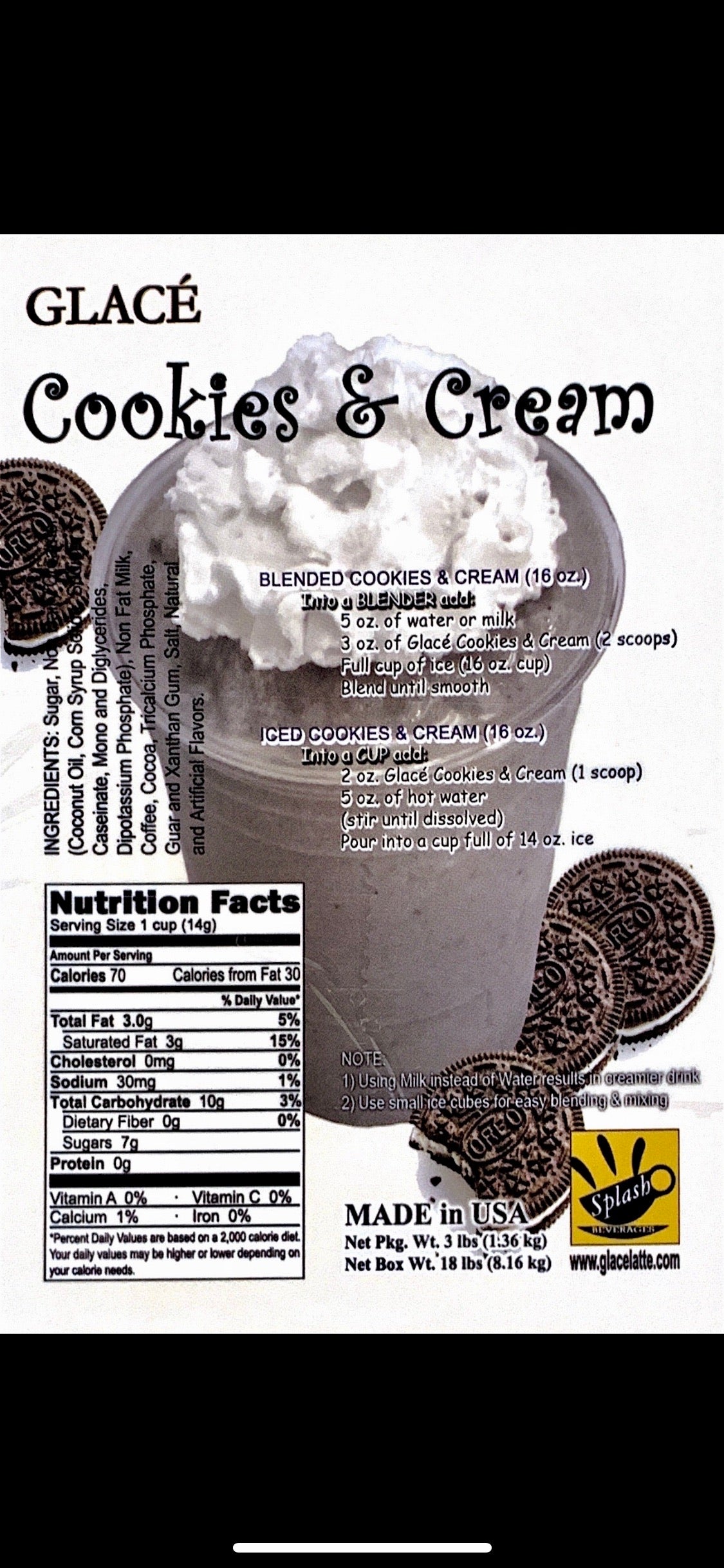 Cookies and Cream 4 in 1 Bubble Tea / Latte and Frappe Mix  - Multi-Use Powdered Beverage Mix - Ships Free Within Canada on Orders Above CAD $199