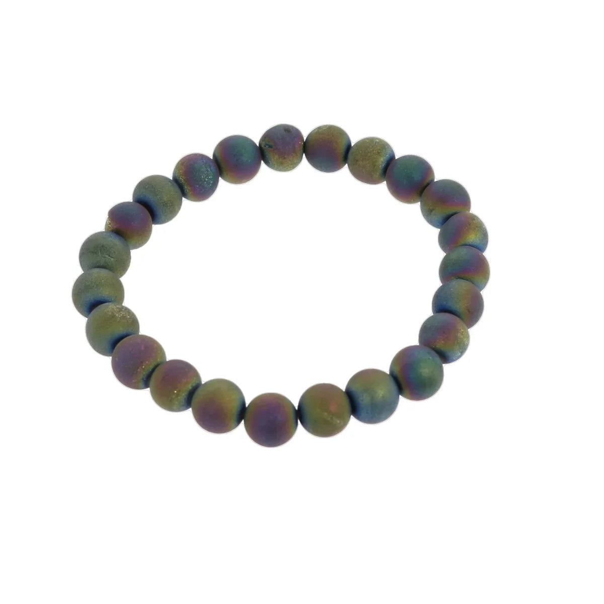Agate Druzy Electroplated Rainbow Round Bracelet - 8mm (Enhanced)