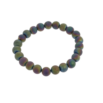 Agate Druzy Electroplated Rainbow Round Bracelet - 8mm (Enhanced)