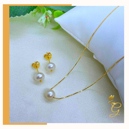 Parure Collier (45 cm) et Boucles d'Oreilles Perles Blanches en Or Véritable 18 carats