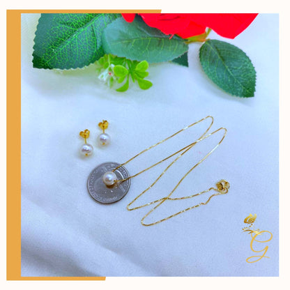 Parure Collier (45 cm) et Boucles d'Oreilles Perles Blanches en Or Véritable 18 carats