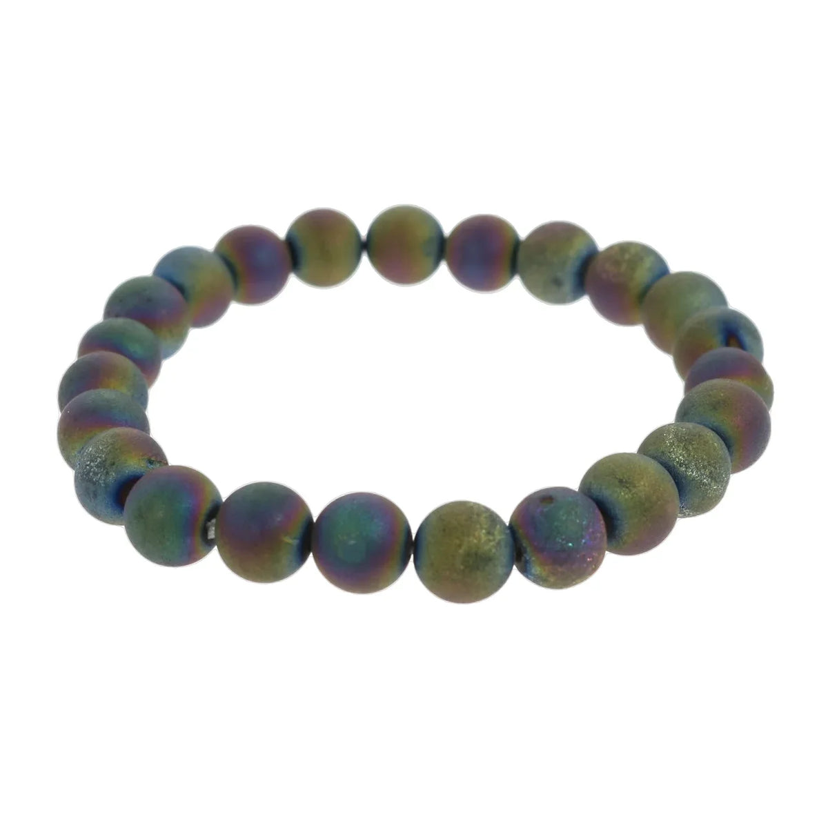 Agate Druzy Electroplated Rainbow Round Bracelet - 8mm (Enhanced)