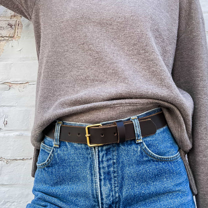 Kyomi- Black 100% Premium Leather Belt- Made in Canada