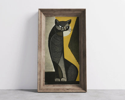 Inagaki Tomoo Black Cat Giclee Print: Vintage Japanese Art (2x1)