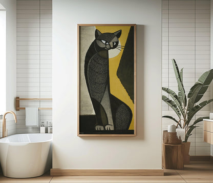 Inagaki Tomoo Black Cat Giclee Print: Vintage Japanese Art (2x1)