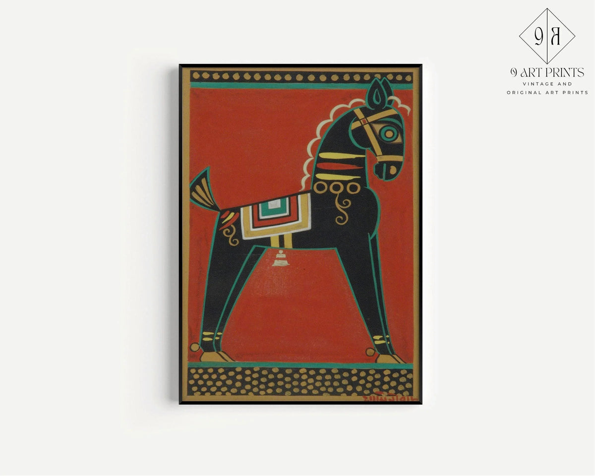 Jamini Roy - Black Horse (Kalo Ghora) | Bengali Art (available handframed or unframed)