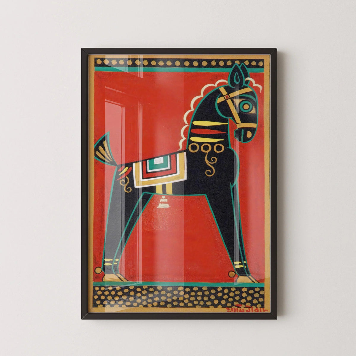 Jamini Roy - Black Horse (Kalo Ghora) | Bengali Art (available handframed or unframed)