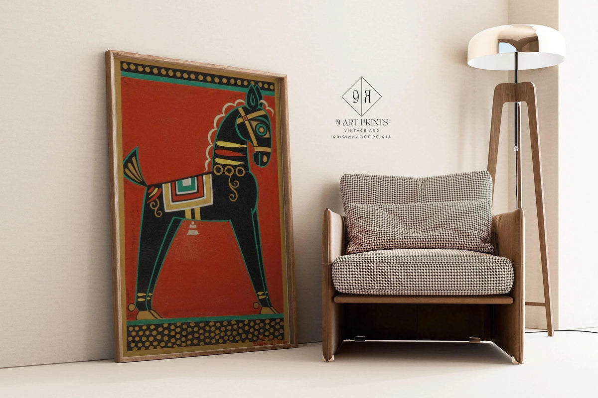 Jamini Roy - Black Horse (Kalo Ghora) | Bengali Art (available handframed or unframed)