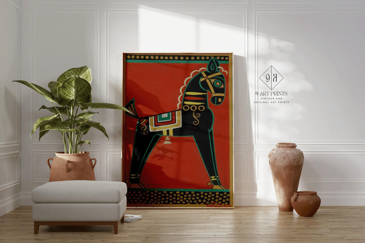 Jamini Roy - Black Horse (Kalo Ghora) | Bengali Art (available handframed or unframed)