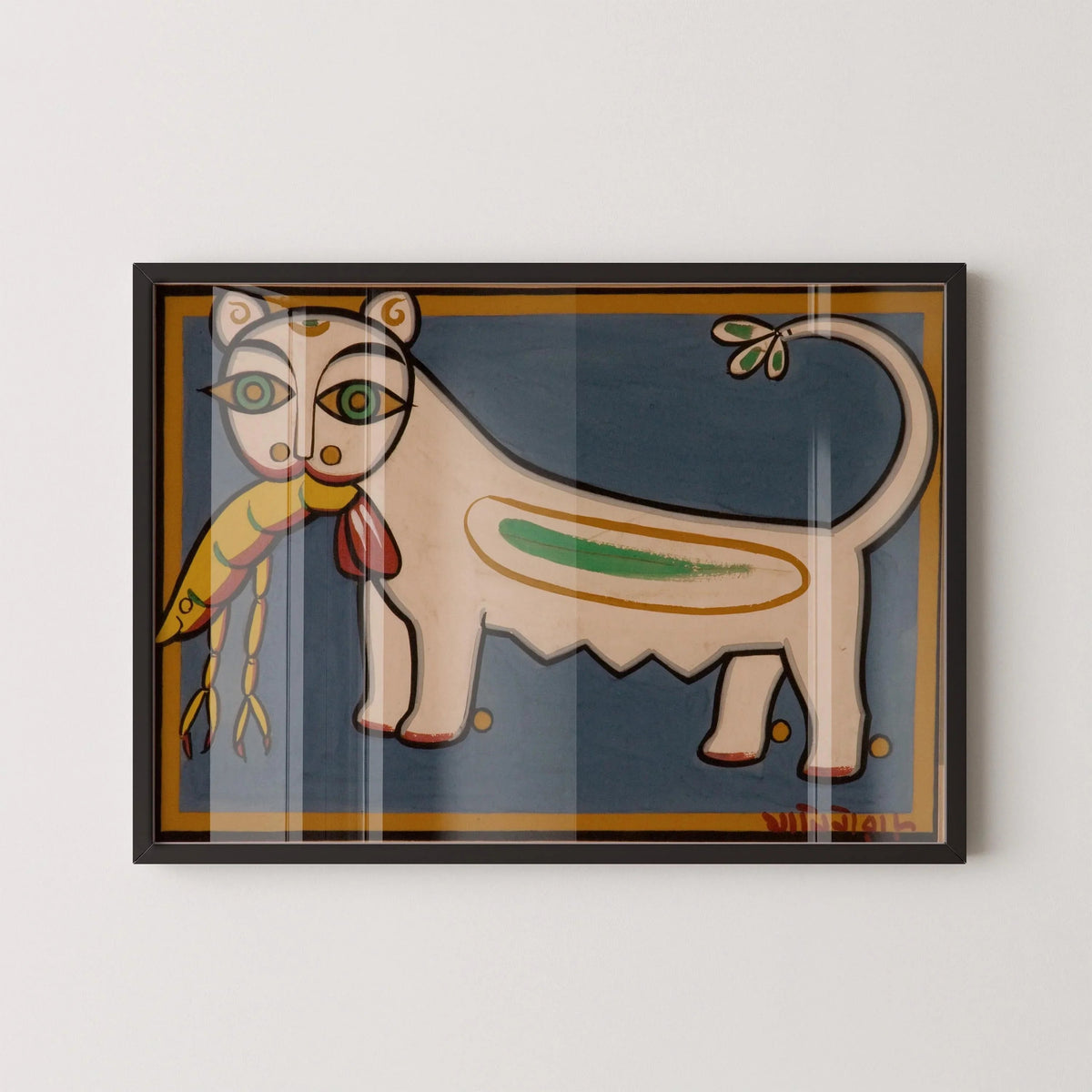 Jamini Roy - Cat and Shrimp | Bengali Art (available handframed or unframed)