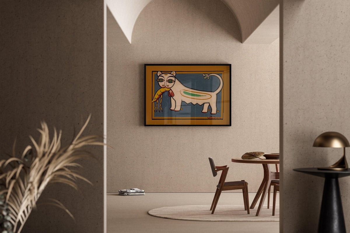 Jamini Roy - Cat and Shrimp | Bengali Art (available handframed or unframed)