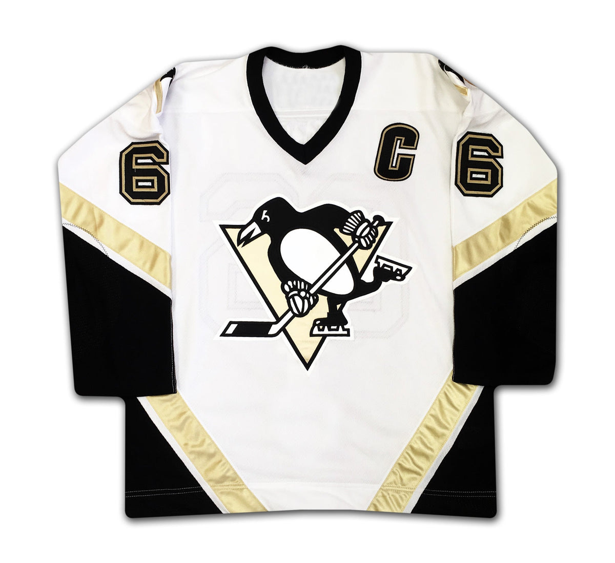 MAILLOT BLANC DES PENGUINS DE PITTSBURGH AUTOGRAPHÉ PAR MARIO LEMIEUX – ARTICLE DE COLLECTION NHL DÉDICACÉ (TAILLE L OU XL)