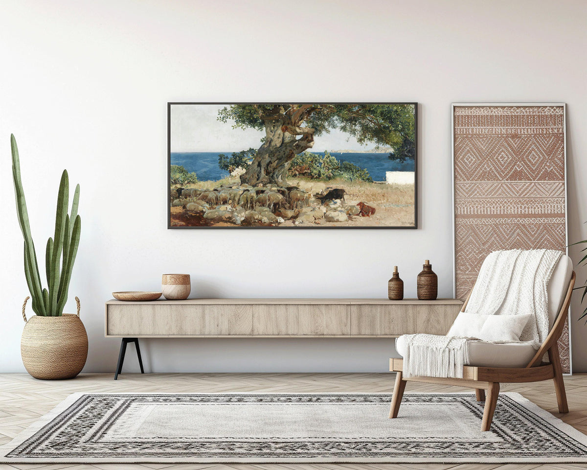 Sorolla Algarrobo Carob Tree Print: Impressionist Panoramic Art (2x1)