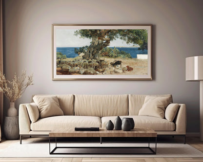 Sorolla Algarrobo Carob Tree Print: Impressionist Panoramic Art (2x1)