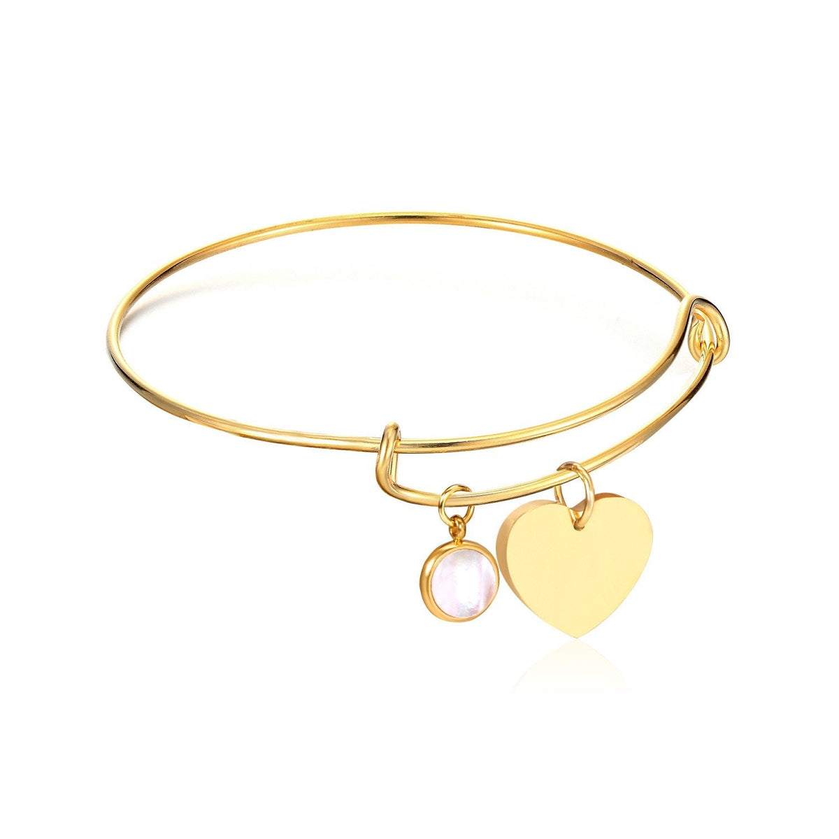 Bracelet jonc avec pendentif cœur en coquillage