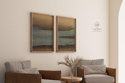 Estampe "Petites Vagues" de Kamisaka Sekka : Duo d'Art Japonais Vintage sur Bois