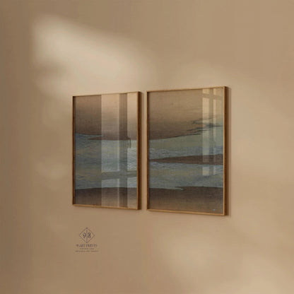 Estampe "Petites Vagues" de Kamisaka Sekka : Duo d'Art Japonais Vintage sur Bois