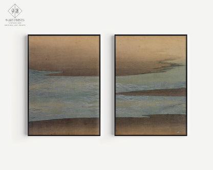 Estampe "Petites Vagues" de Kamisaka Sekka : Duo d'Art Japonais Vintage sur Bois