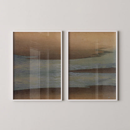 Estampe "Petites Vagues" de Kamisaka Sekka : Duo d'Art Japonais Vintage sur Bois