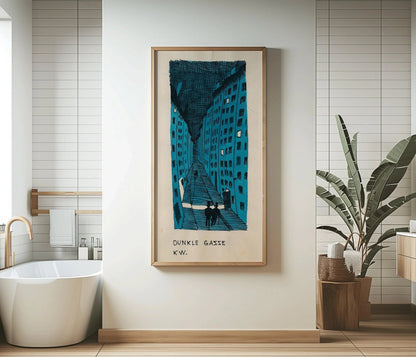 Karl Wiener "Dunkle Gasse" Art Print: Vintage Framed Vertical Alleyway (2x1)