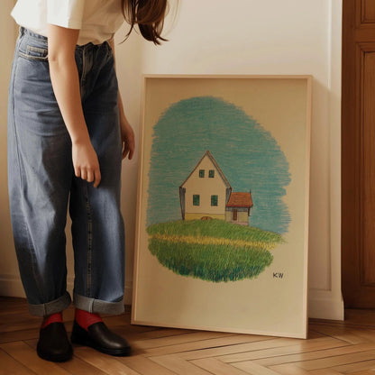 Karl Wiener House Print: Minimalist Cartoon Art, Giclee Fine Art