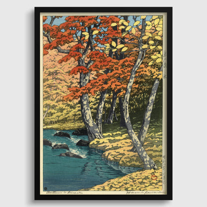 Kawase Hasui Autumn Forest Print: Japanese Woodcut Art, Tranquil Stream