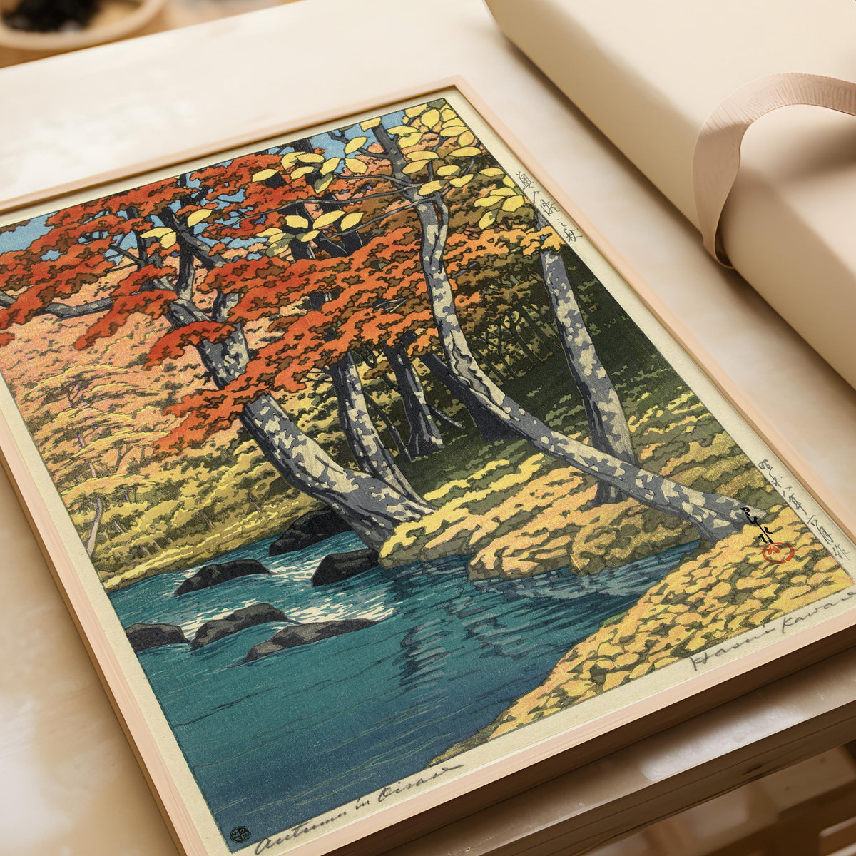 Kawase Hasui Autumn Forest Print: Japanese Woodcut Art, Tranquil Stream