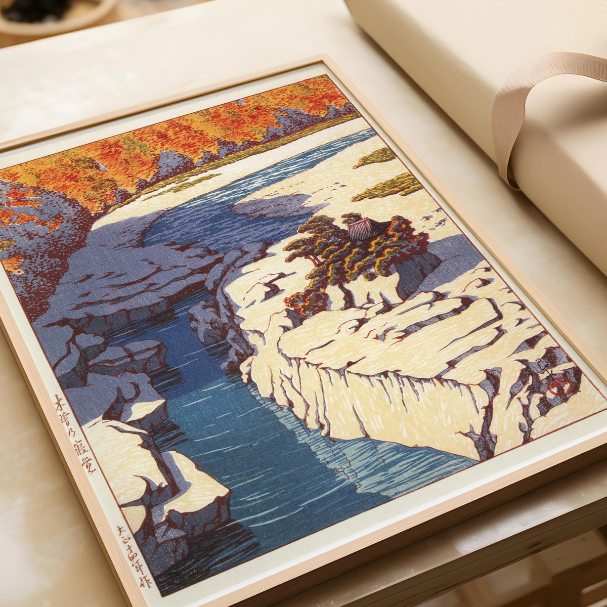 Kawase Hasui Japanese Woodcut Print: Kizo no Nezame Autumn River Landscape (Available Framed)