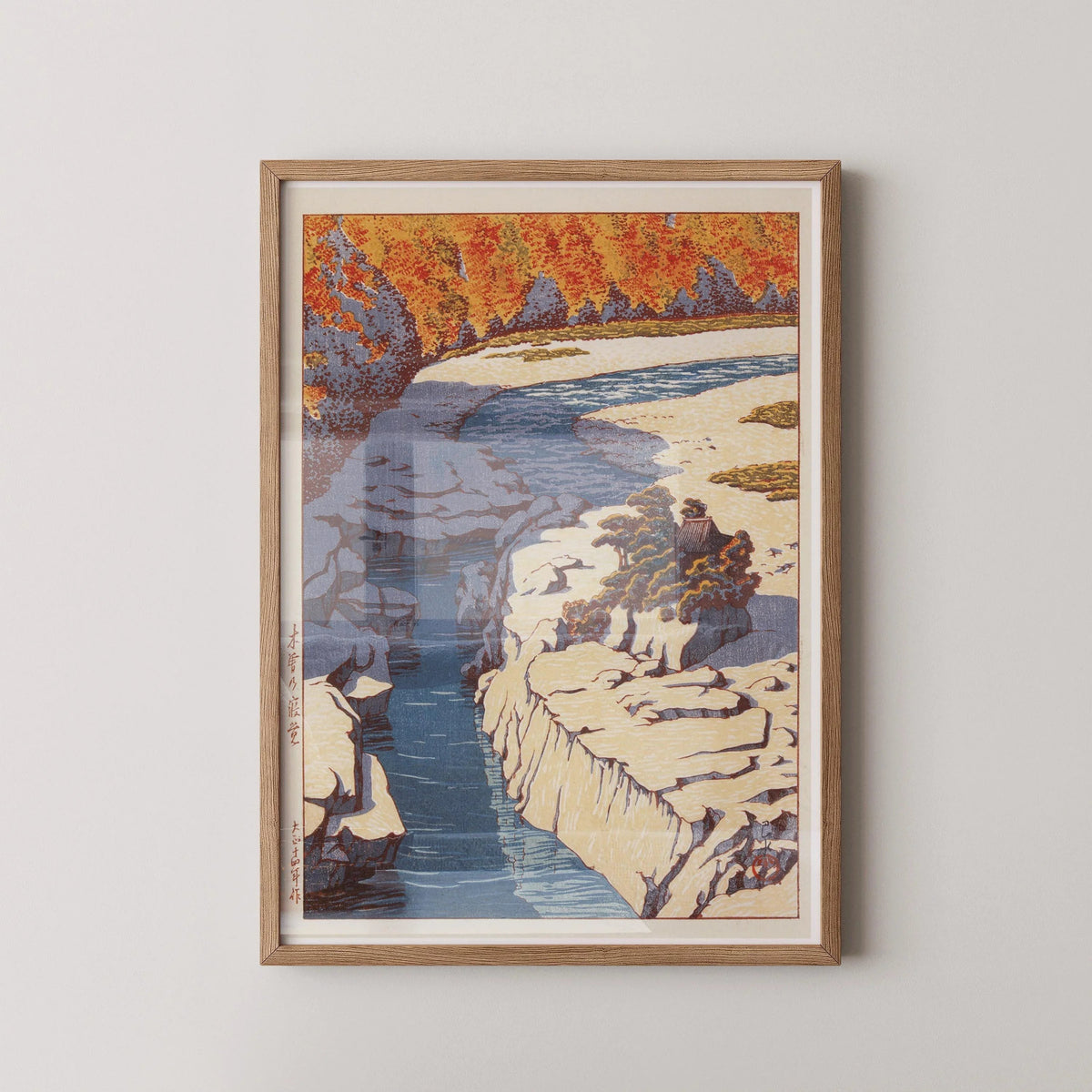 Kawase Hasui Japanese Woodcut Print: Kizo no Nezame Autumn River Landscape (Available Framed)